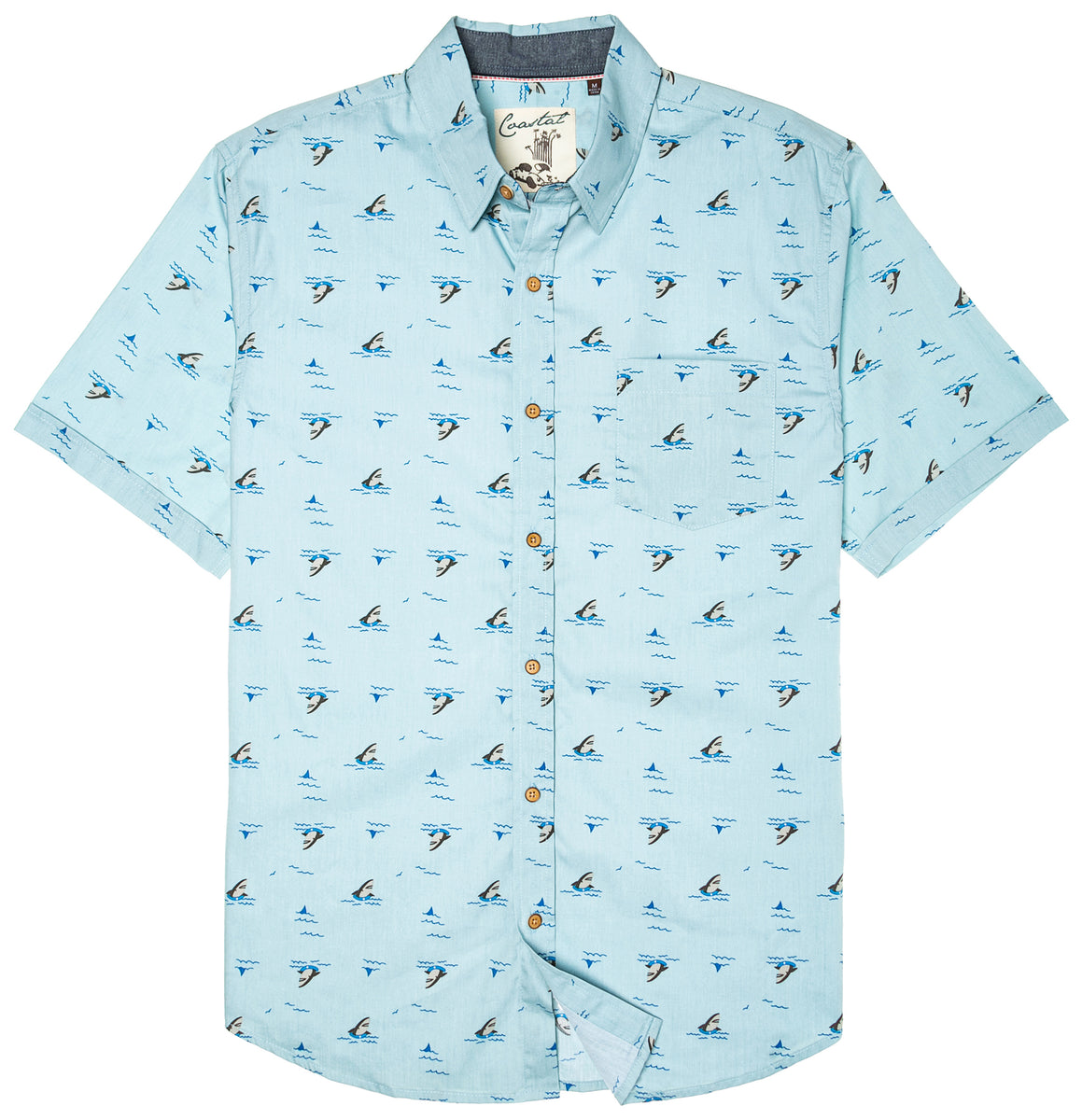 shark print button down shirt